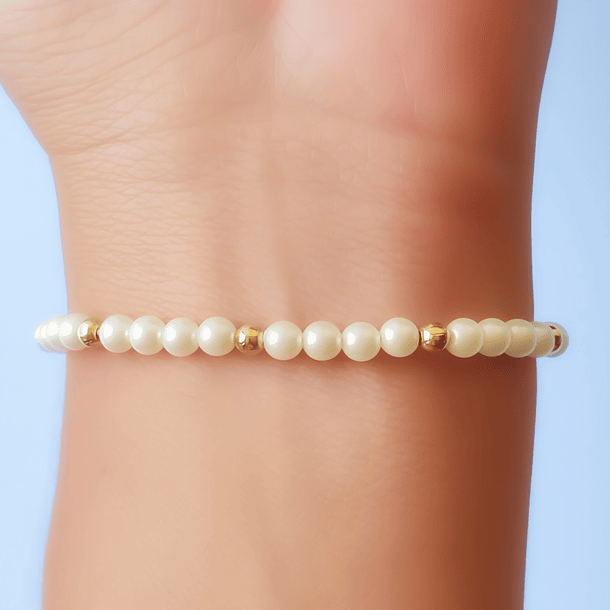 Pulsera Shellpearl 4mm Bolita Enchapado Oro 18K