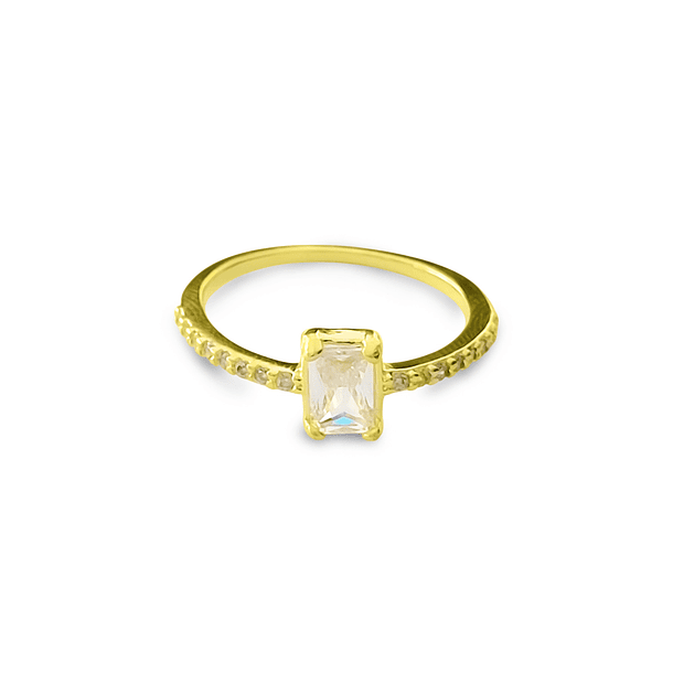 Anillo Solitario Circón Rectangular Enchapado Oro 18K