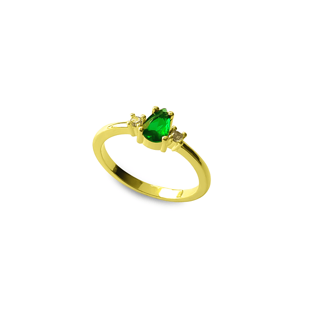 Anillo Gota Circón Verde Solitario Enchapado Oro 18K 3