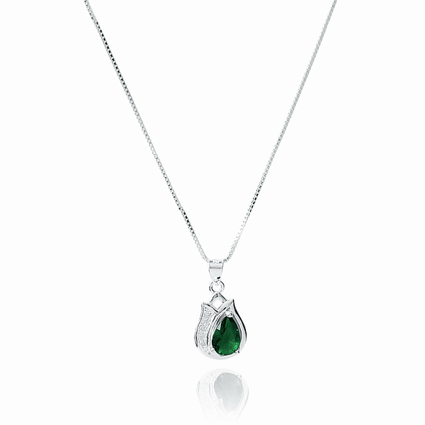 Collar Tulipán Circón Verde Plata Fina 925 