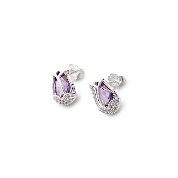 Aros Tulipán Circón Morado Facetado Plata Fina 925 3