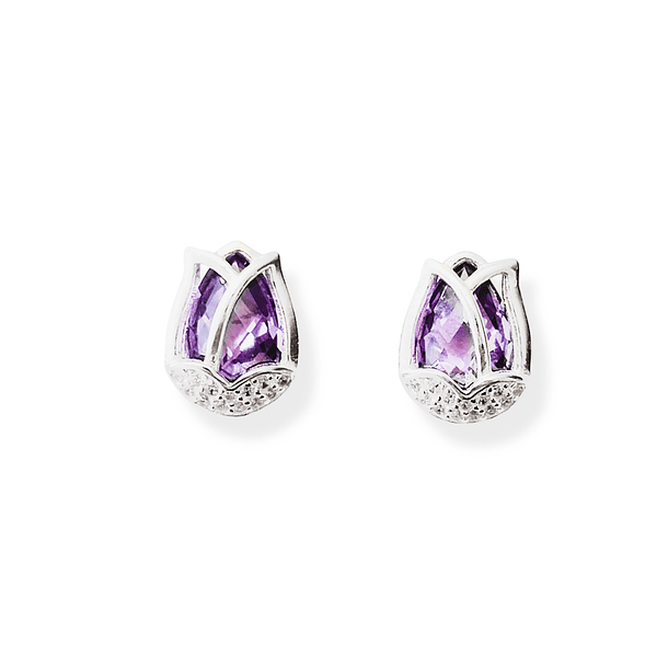 Aros Tulipán Circón Morado Facetado Plata Fina 925