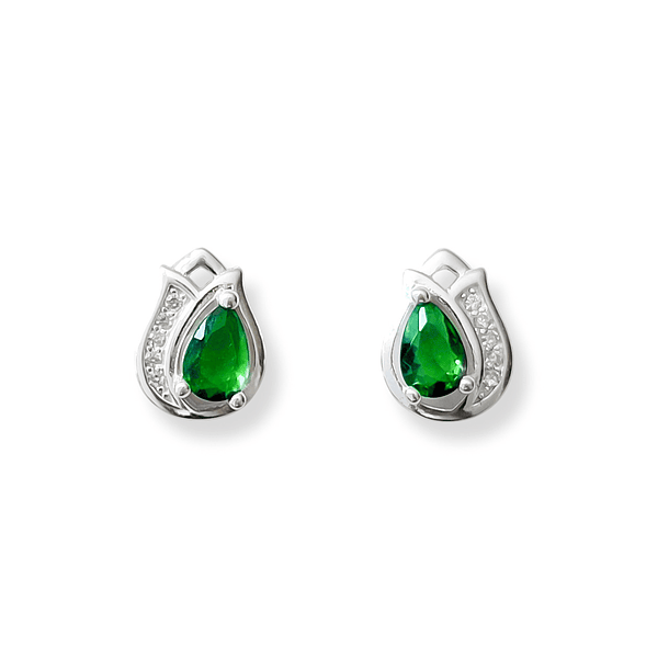 Aros Tulipán Circón Verde Plata Fina 925 