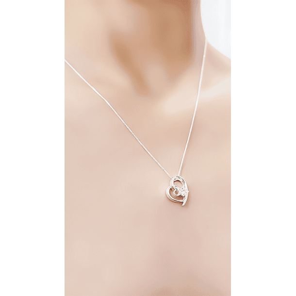 Collar Corazón Circón 45cm Plata Fina 925 3