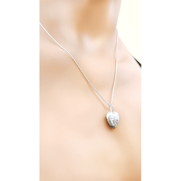 Collar Corazón Tallado Plata Fina 925 3