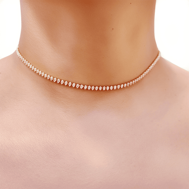 Collar Choker Circón Blanco Rombo Enchapado Oro 18K 3