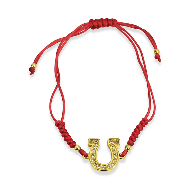 Pulsera Herradura Circón Enchapado Oro 18K Cordón Rojo 3