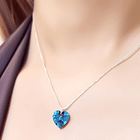 Collar Corazón Cristal Austríaco Azul Bermuda Plata Fina 925 3