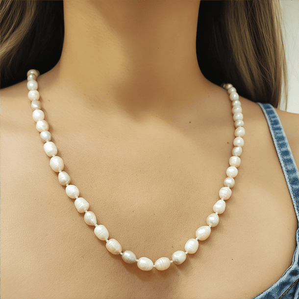 Collar Perlas De Río Rosadas Nudos 3