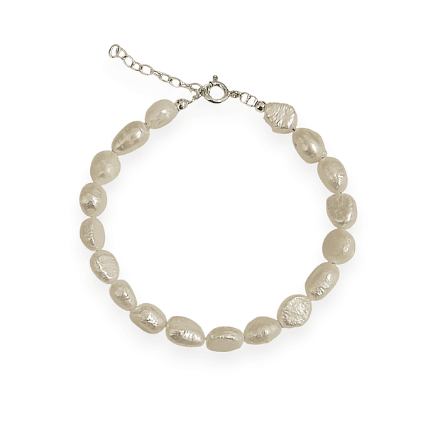 Pulsera Perlas De Río Alargadas Plata Fina 925