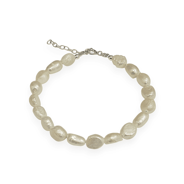 Pulsera Perlas De Río Alargadas Plata Fina 925 3