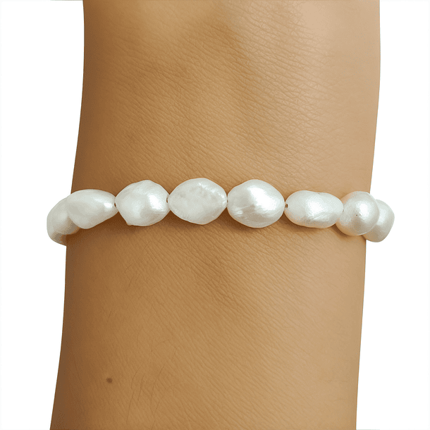 Pulsera Perlas De Río Alargadas Plata Fina 925