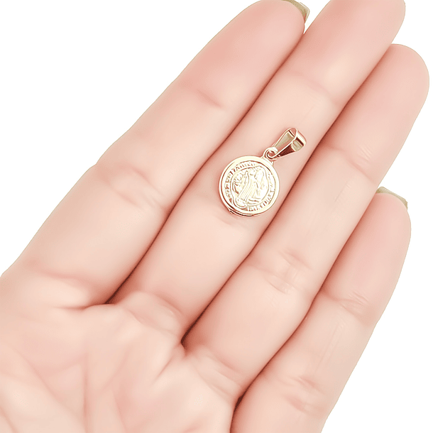 Colgante Medalla San Benito Redondo 11mm Enchapado Oro 18K