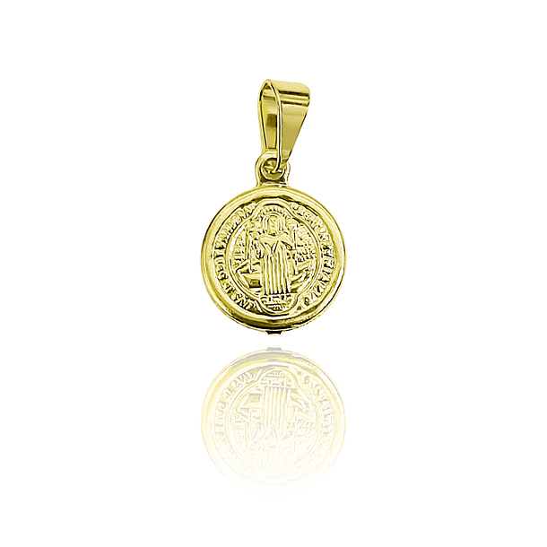 Colgante Medalla San Benito Redondo 11mm Enchapado Oro 18K