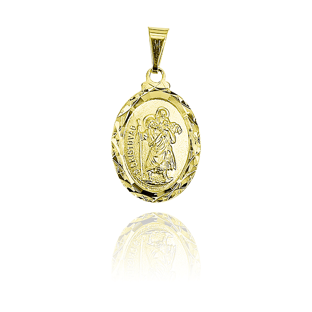 Colgante Medalla San Cristóbal Ovalado Borde Enchapado Oro 18K 