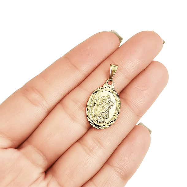 Colgante Medalla San Cristóbal Ovalado Borde Enchapado Oro 18K 