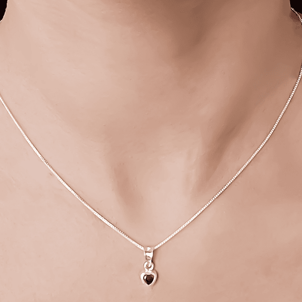 Collar Punto de Luz Corazón Circón Rojo Plata Fina 925