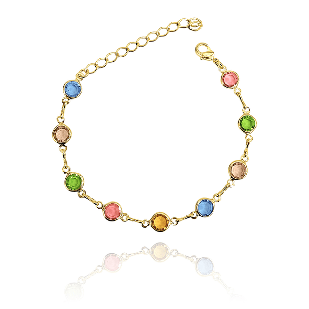 Pulsera 9 Cristales Colores Enchapado Oro 18K 1
