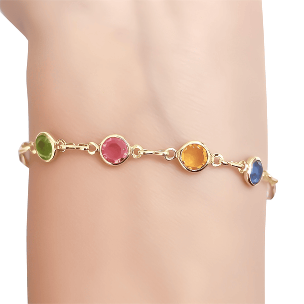 Pulsera 9 Cristales Colores Enchapado Oro 18K 2