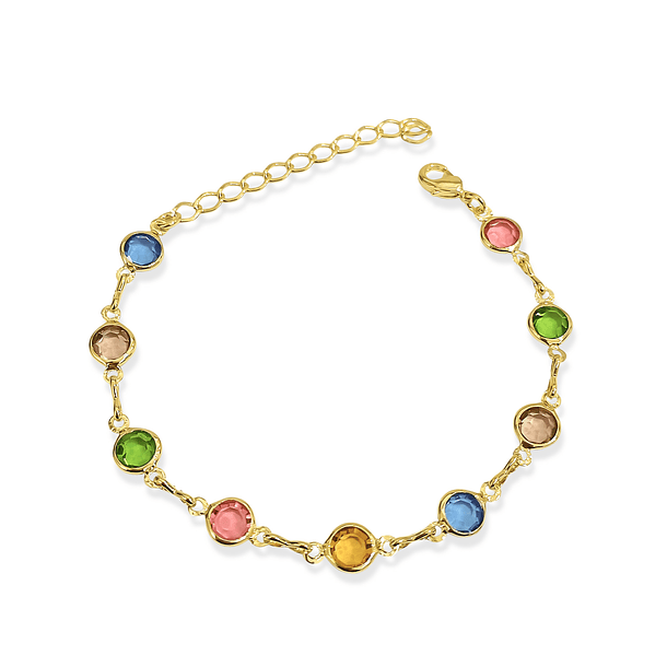 Pulsera 9 Cristales Colores Enchapado Oro 18K 3