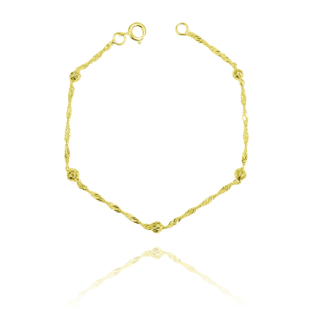 Pulsera Bola Calada 3mm Singapur Enchapado Oro 18K