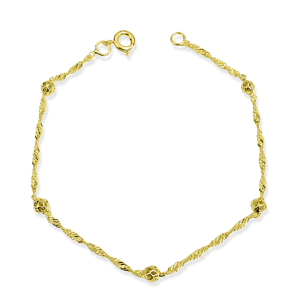 Pulsera Bola Calada 3mm Singapur Enchapado Oro 18K 3