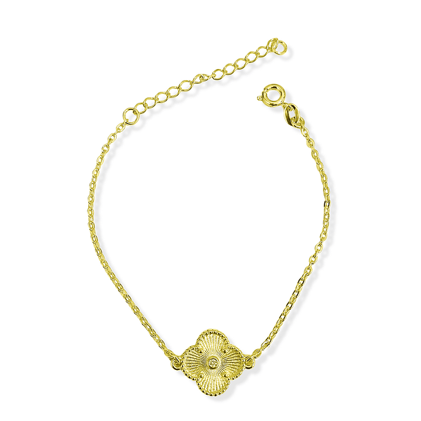 Pulsera Trébol Satinado Circón Blanco Enchapado Oro 18K 3