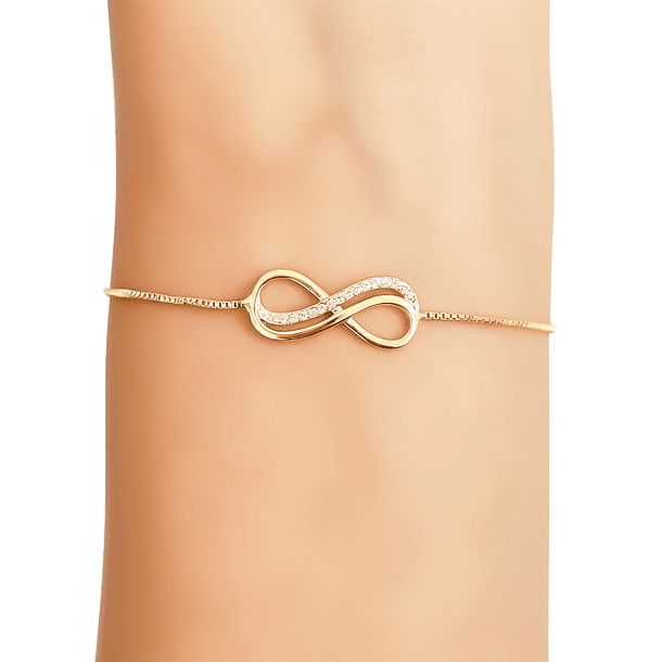 Pulsera Infinito Circón Blanco Enchapado Oro 18K Ajustable 