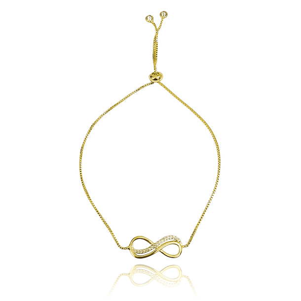 Pulsera Infinito Circón Blanco Enchapado Oro 18K Ajustable 