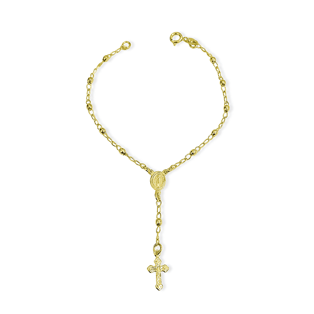 Pulsera Denario Virgen Rayos Cruz Cristo Bolitas Enchapado Oro 18K 3