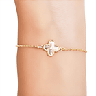 Pulsera Trébol Satinado Punto Eslabón Espejo Enchapado Oro 18K 2