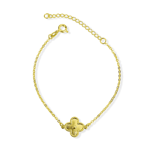 Pulsera Trébol Satinado Punto Eslabón Espejo Enchapado Oro 18K 3