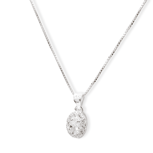 Collar Roseta Oval Circón Blanco Plata Fina 925 3