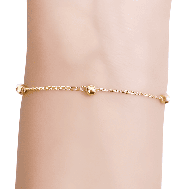 Pulsera Bolitas 4mm Eslabón Enchapado Oro 18K