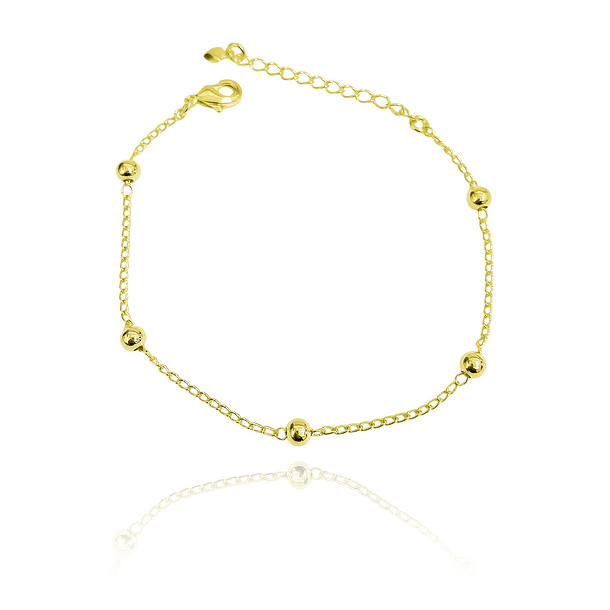 Pulsera Bolitas 4mm Eslabón Enchapado Oro 18K