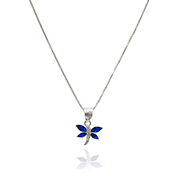 Collar Mariposa Circón Azul Plata Fina 925