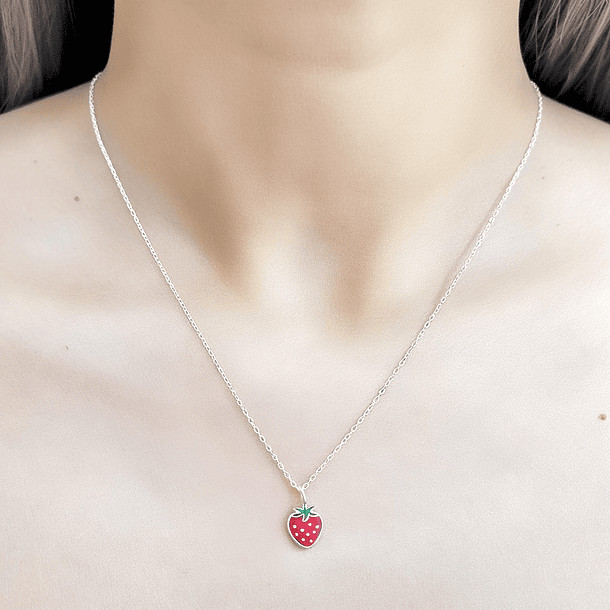Collar Frutilla Eslabón Plata Fina 925