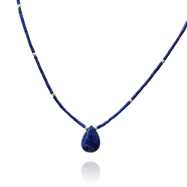 Collar Gota Mostacillas Lapislázuli Plata Fina 925