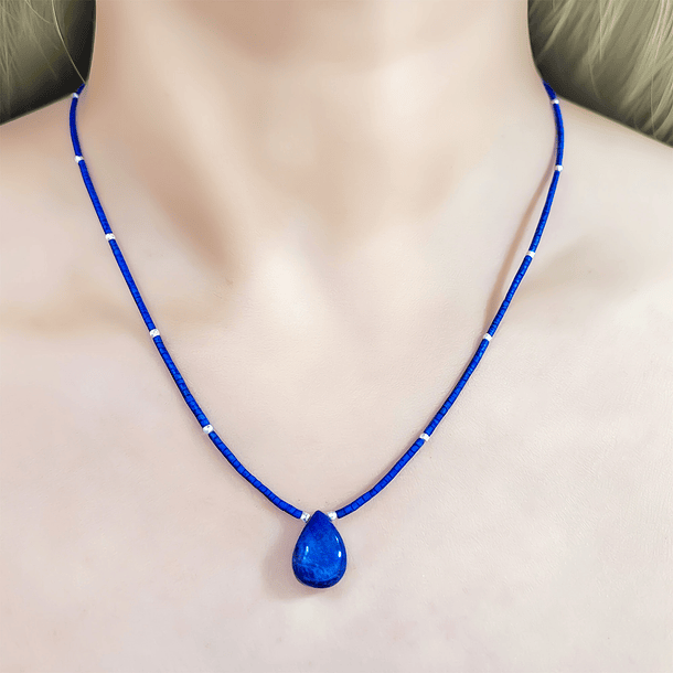 Collar Gota Mostacillas Lapislázuli Plata Fina 925