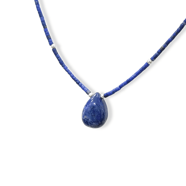 Collar Gota Mostacillas Lapislázuli Plata Fina 925 3