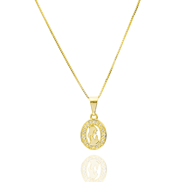 Collar Virgen Niña Ovalada Circón Enchapado Oro 18K