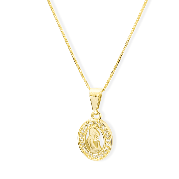 Collar Virgen Niña Ovalada Circón Enchapado Oro 18K 3