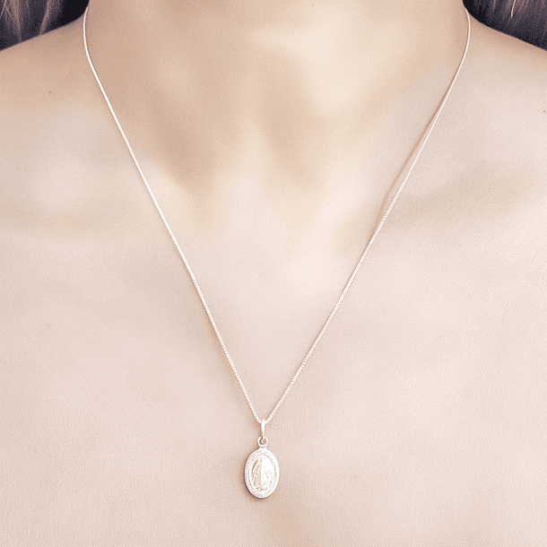 Collar Medalla Virgen Rayos Veneciana Plata Fina 925