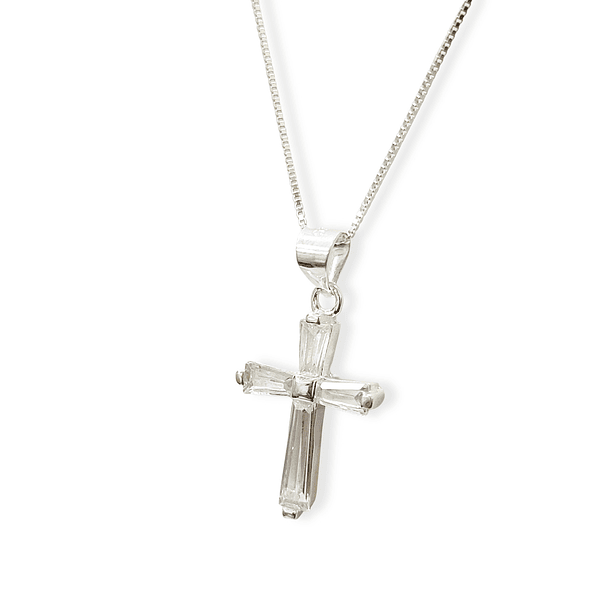 Collar Cruz Circón Blanco Borde Plata Fina 925 3