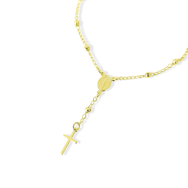 Pulsera Denario Bolitas Cruz Lisa Virgen De Los Rayos Enchapado Oro 18K 3