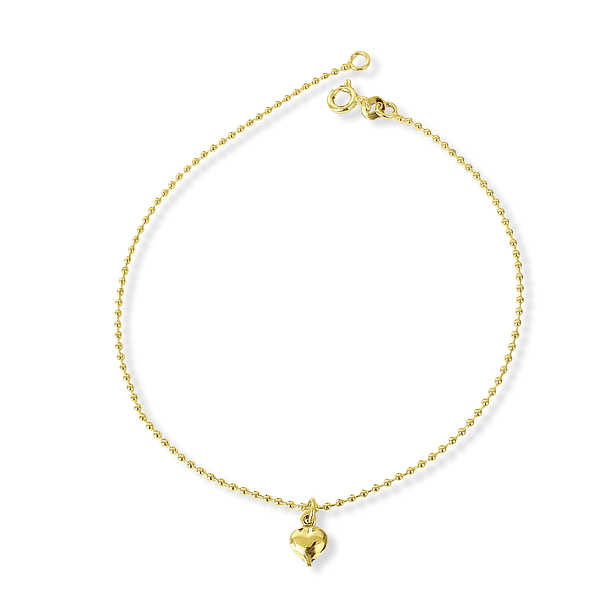 Tobillera Mini Beads Corazón Enchapado Oro 18K 3
