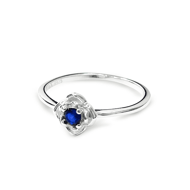 Anillo Flor Circón Azul Plata Fina 925