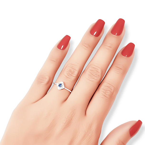 Anillo Flor Circón Azul Plata Fina 925