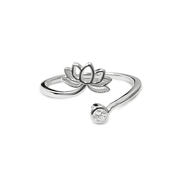Anillo Flor De Loto Punto De Luz Plata Fina 925