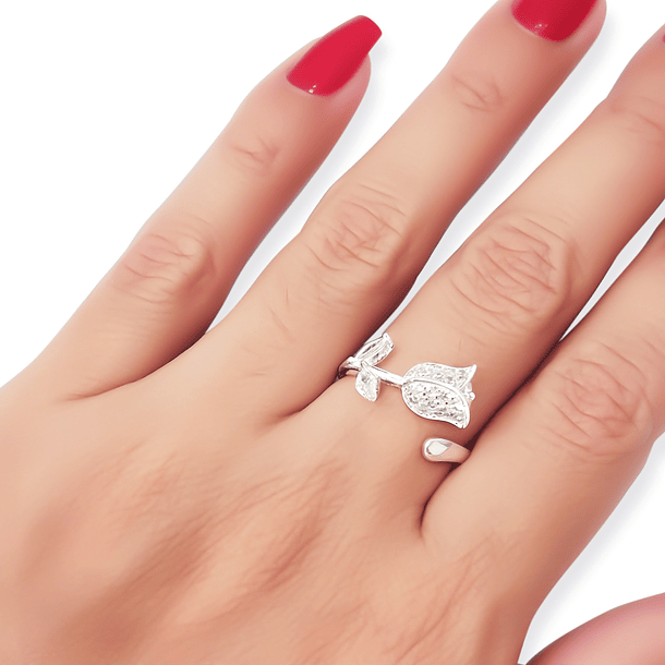 Anillo Tulipán Circón Blanco Plata fina 925
